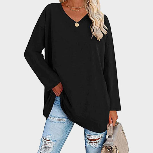 Daniela | Damen Lässig Oversized V-Ausschnitt Oberteil
