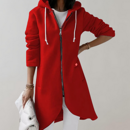 Renate | Lange Kapuzenjacke mit Reißverschluss und Taschen Damen