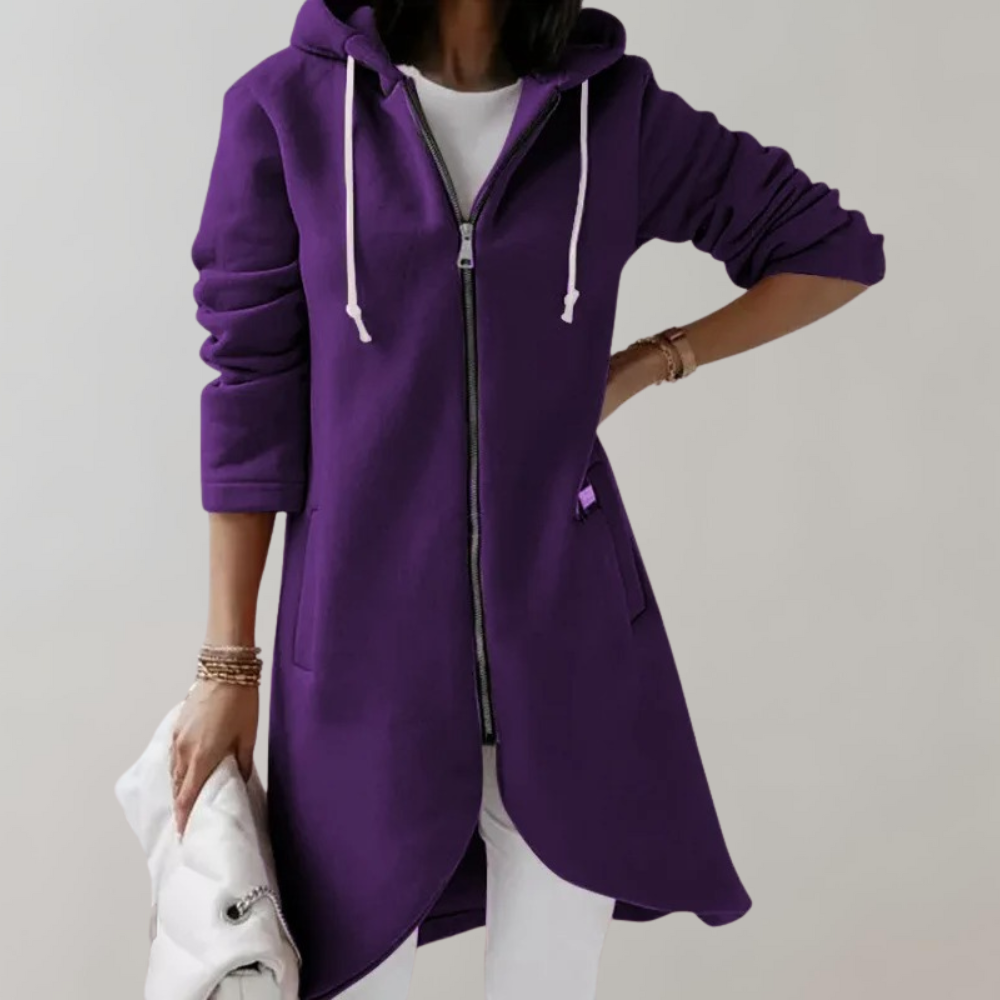 Renate | Lange Kapuzenjacke mit Reißverschluss und Taschen Damen