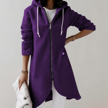 Renate | Lange Kapuzenjacke mit Reißverschluss und Taschen Damen
