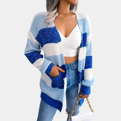 Felicia | Damen Gestreifte Strickjacke mit Langen Ärmeln