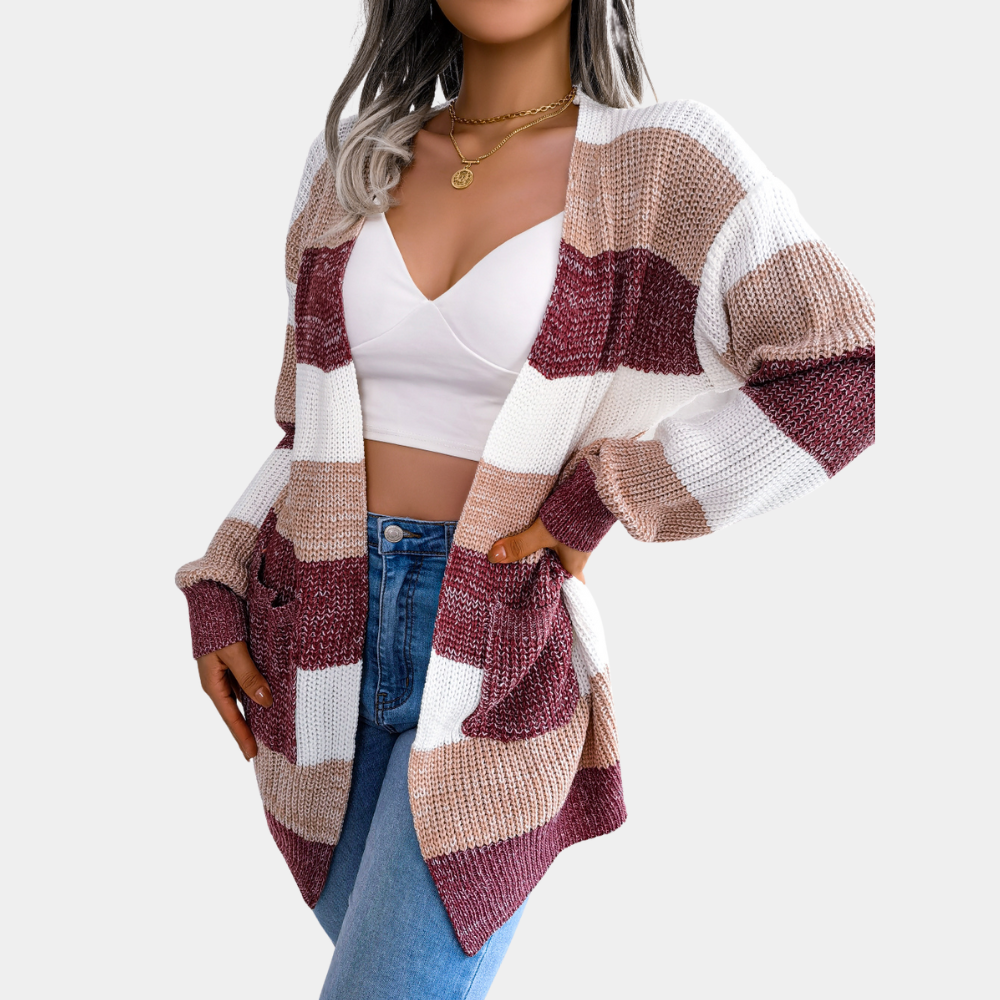 Felicia | Damen Gestreifte Strickjacke mit Langen Ärmeln