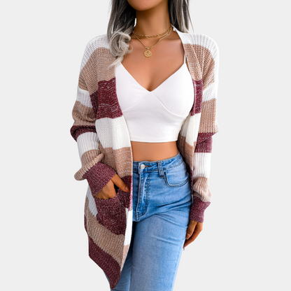 Felicia | Damen Gestreifte Strickjacke mit Langen Ärmeln