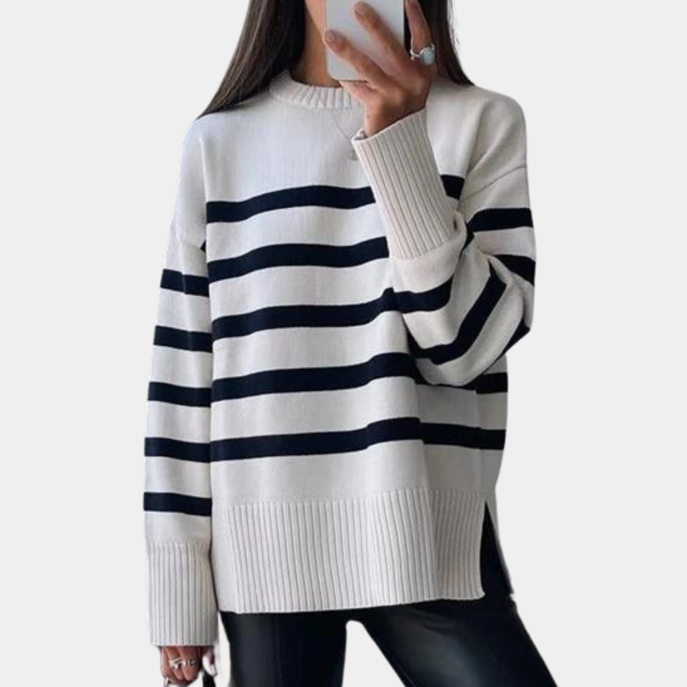 Gabriela | Damen Locker Geschnittener Lässiger Gestreifter Strickpullover