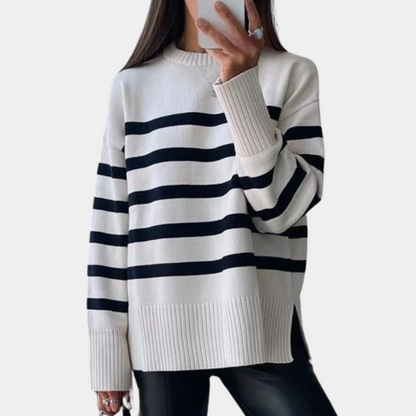 Gabriela | Damen Locker Geschnittener Lässiger Gestreifter Strickpullover