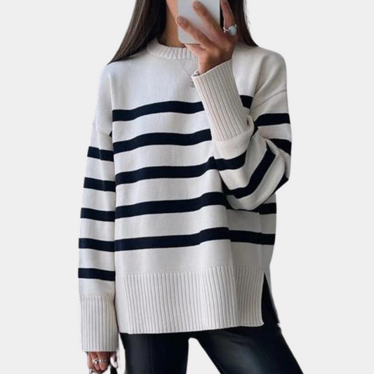 Gabriela | Damen Locker Geschnittener Lässiger Gestreifter Strickpullover