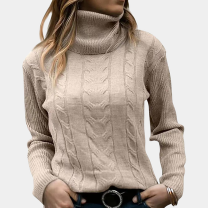 Claudia | Damen Hochgeschlossener Gestrickter Winterpullover