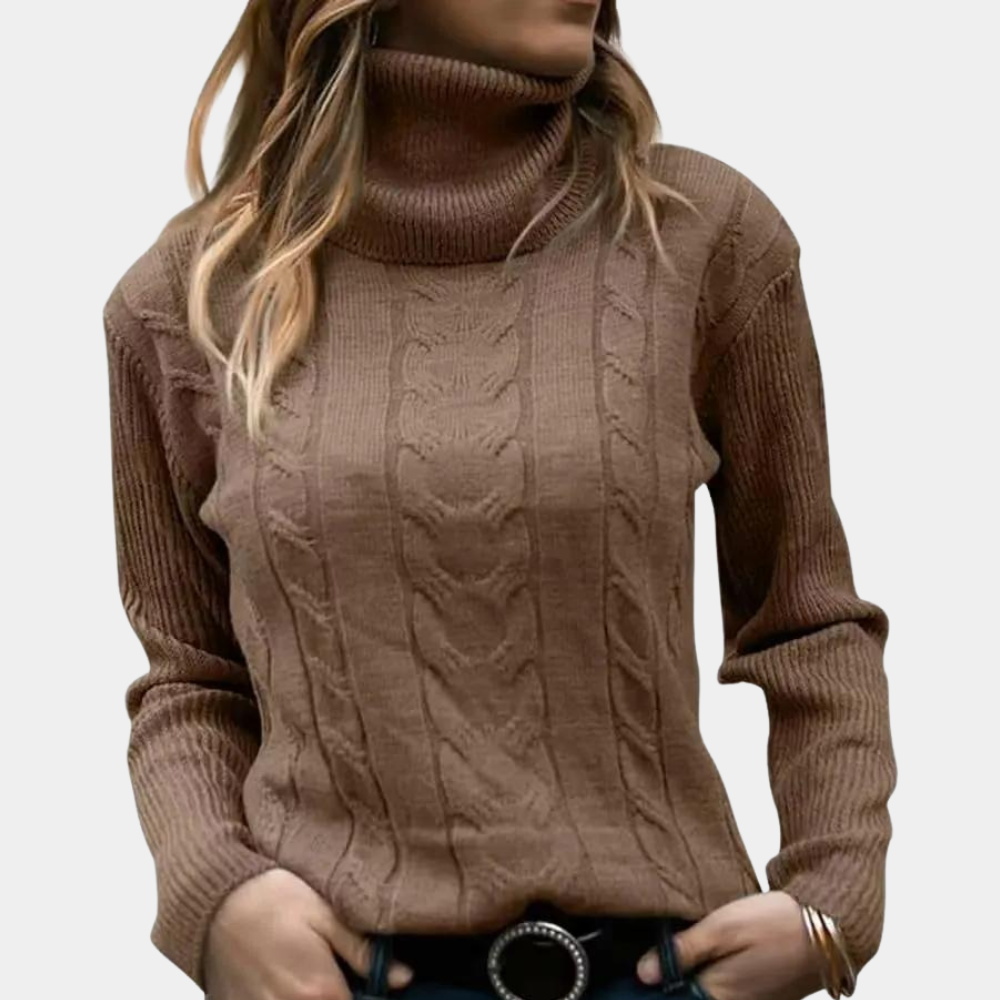Claudia | Damen Hochgeschlossener Gestrickter Winterpullover