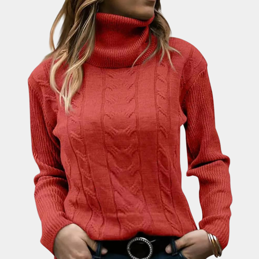 Claudia | Damen Hochgeschlossener Gestrickter Winterpullover