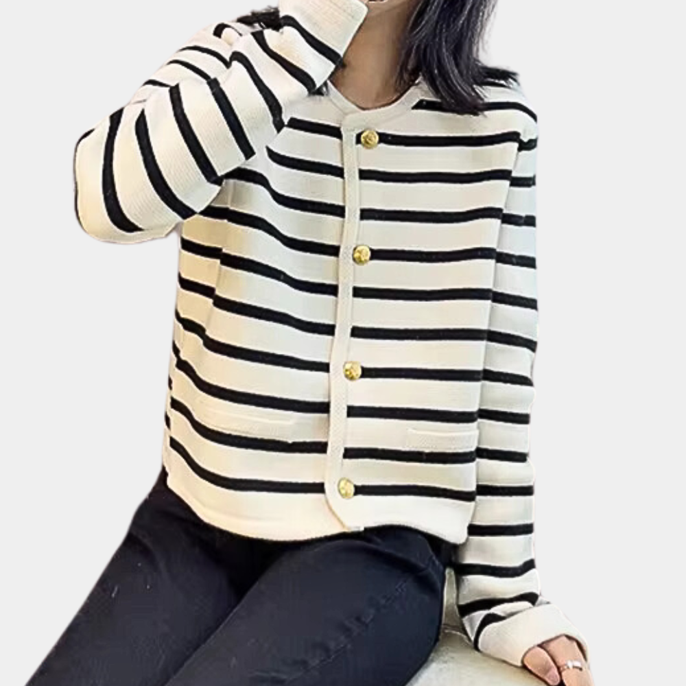 Anna | Damen Winter Jacke mit Streifen und Knöpfen