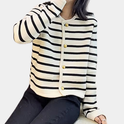 Anna | Damen Winter Jacke mit Streifen und Knöpfen