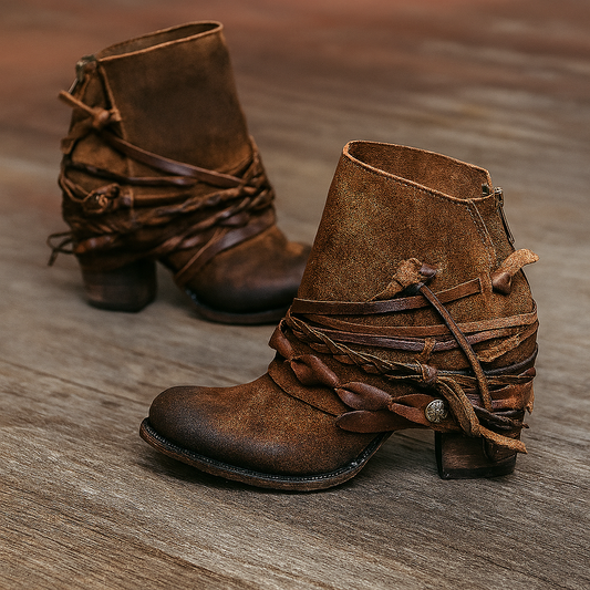 Jacqueline | Damen Winter Wickel-Leder Stiefeletten