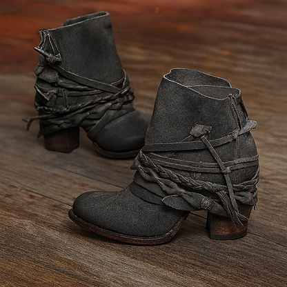 Jacqueline | Damen Winter Wickel-Leder Stiefeletten