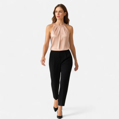 Bettina | Damen Satin-Top mit Falten und Drapiertem Halterneck