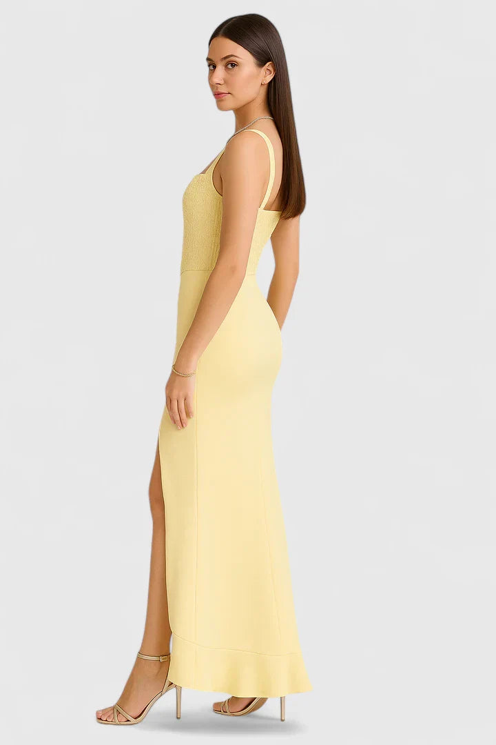 Sabine | Damen Kleid mit Quadratischem Ausschnitt, Rüschen und High-Low-Saum