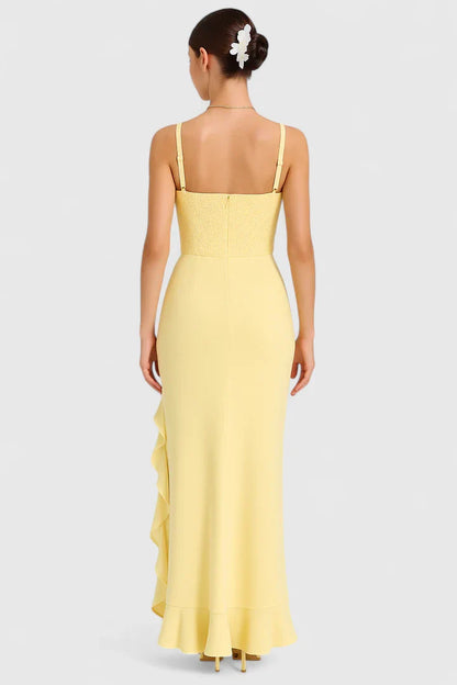 Sabine | Damen Kleid mit Quadratischem Ausschnitt, Rüschen und High-Low-Saum