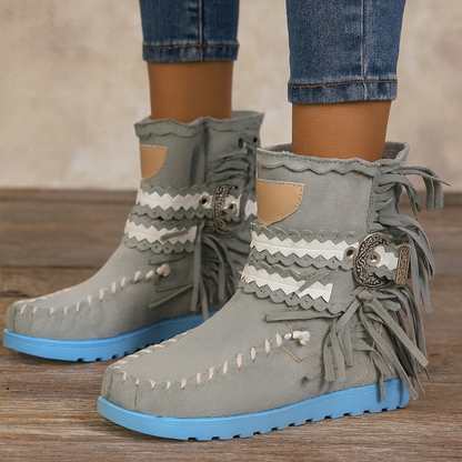 Pauline | Damen Winter Boho Western Stiefel mit Fransen