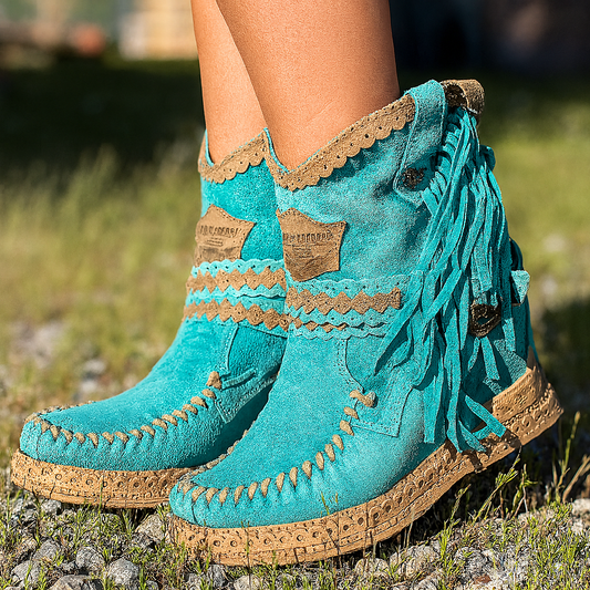 Pauline | Damen Winter Boho Western Stiefel mit Fransen