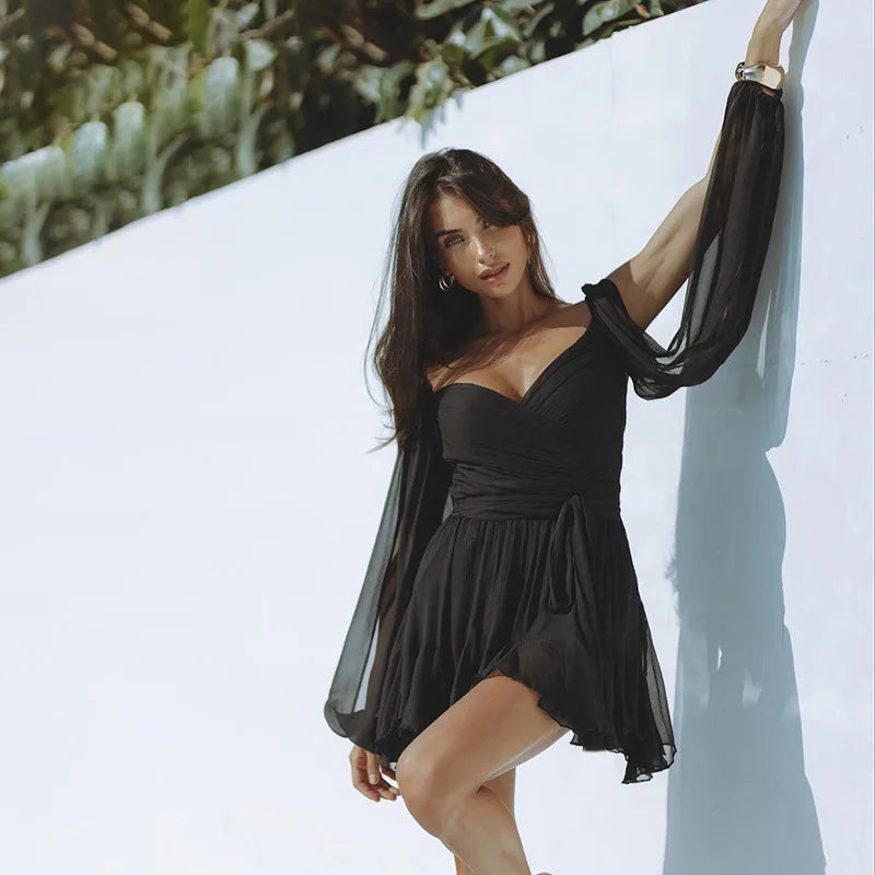 Julia | Damen Minikleid mit Statement Fließenden Chiffon Details