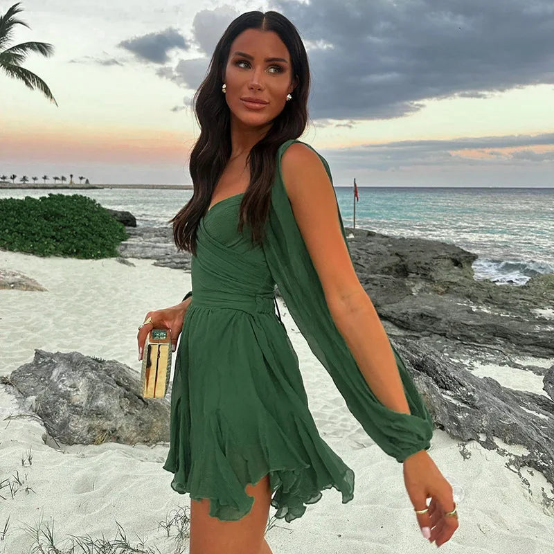 Julia | Damen Minikleid mit Statement Fließenden Chiffon Details