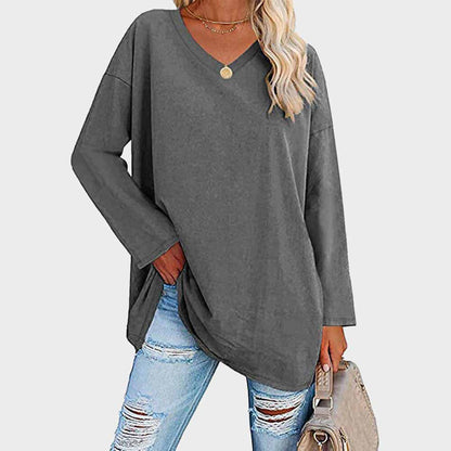 Daniela | Damen Lässig Oversized V-Ausschnitt Oberteil