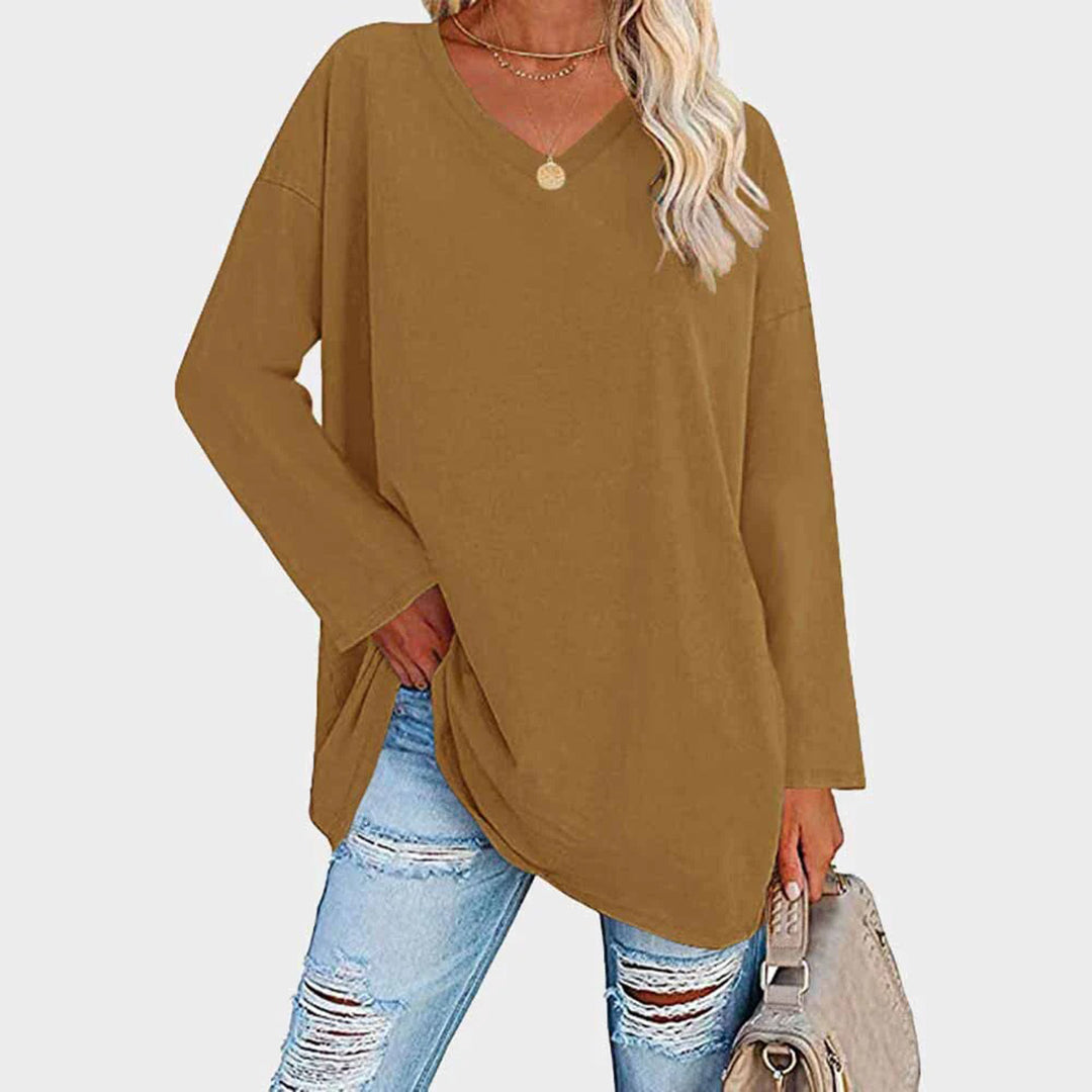 Daniela | Damen Lässig Oversized V-Ausschnitt Oberteil