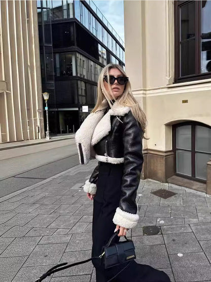 Martina | Damen Winter Kunstpelz Cropped Jacke