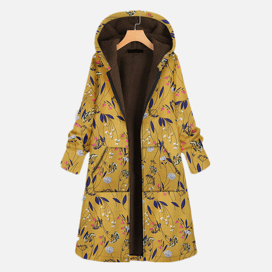 Beatrice | Damen Winter Langer Kapuzenmantel mit Blumenmuster