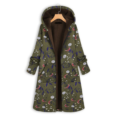 Beatrice | Damen Winter Langer Kapuzenmantel mit Blumenmuster