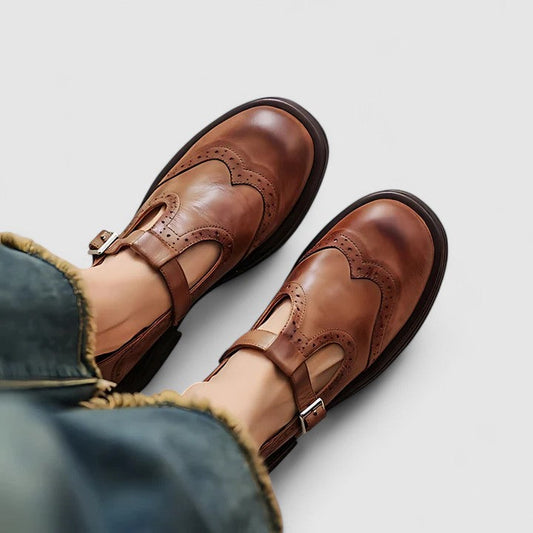 Michael | Klassische Damen Leder-T-Riemchen-Schuhe