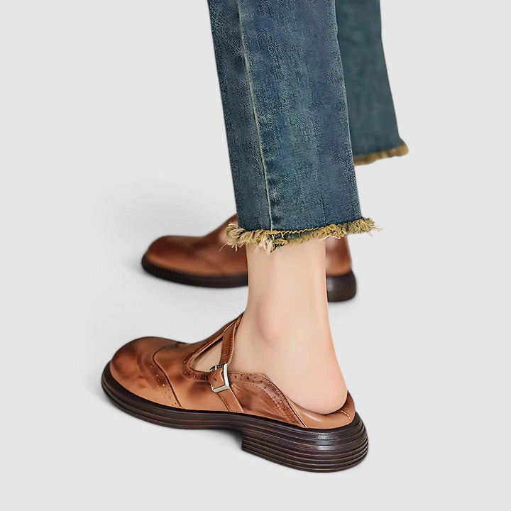 Michael | Klassische Damen Leder-T-Riemchen-Schuhe