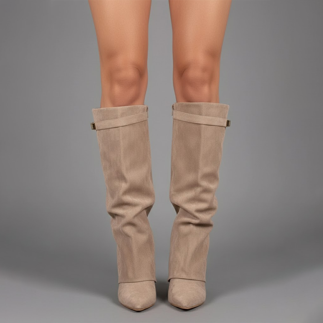 Stefanie | Damen Leder Overknee Stiefel Mit Schnalle