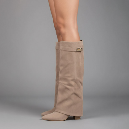 Stefanie | Damen Leder Overknee Stiefel Mit Schnalle