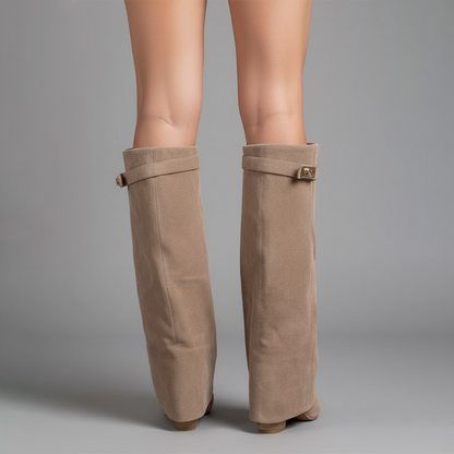 Stefanie | Damen Leder Overknee Stiefel Mit Schnalle