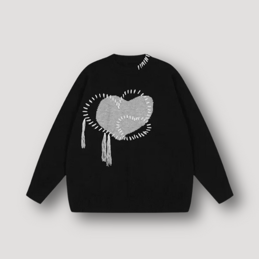Nicole | Damen Winter Strickpullover mit Herz-Patch