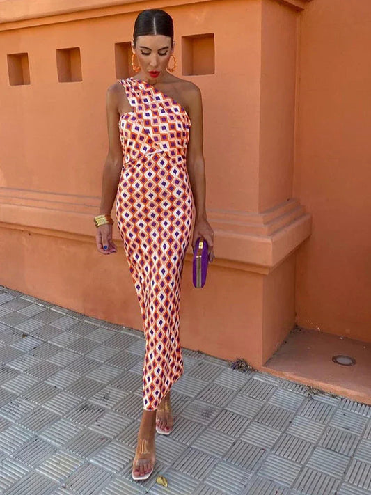 Angela | Stylisches Damen-Ein-Schulter-Kleid mit Print