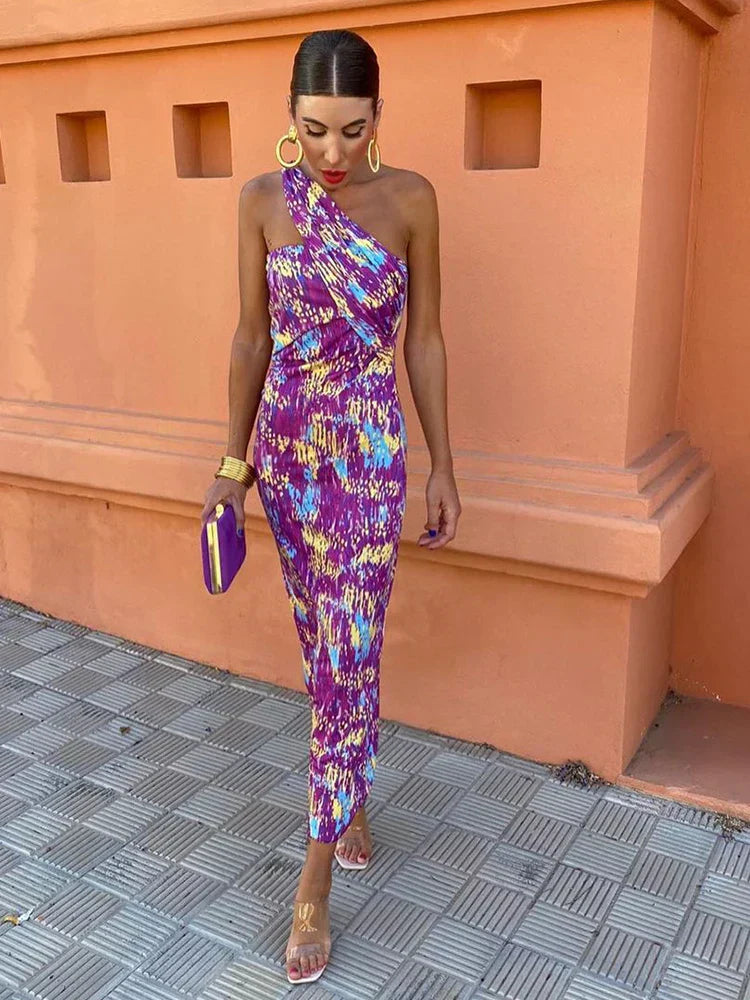 Angela | Stylisches Damen-Ein-Schulter-Kleid mit Print