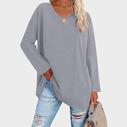 Daniela | Damen Lässig Oversized V-Ausschnitt Oberteil