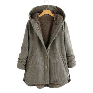 Pauline | Damen Kuschelige Kapuzenjacke mit Knöpfen und Taschen