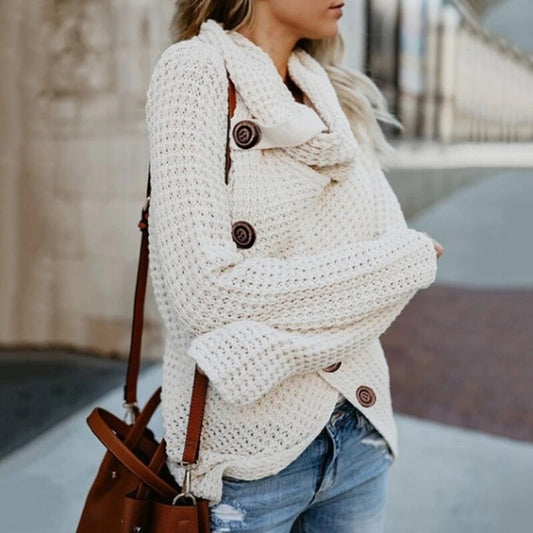 Anke | Damen Winter Strickpullover mit Knöpfen
