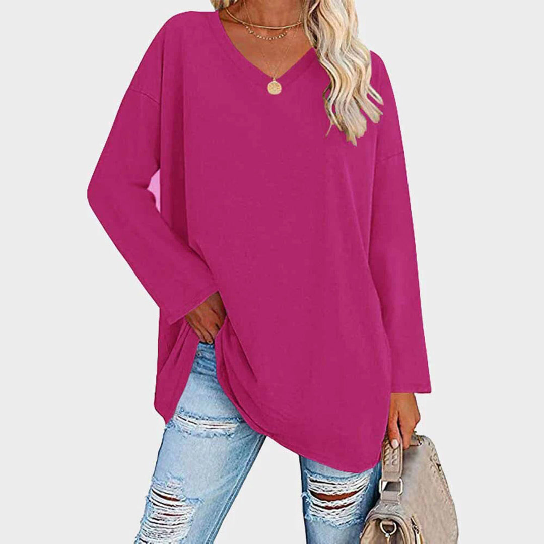 Daniela | Damen Lässig Oversized V-Ausschnitt Oberteil