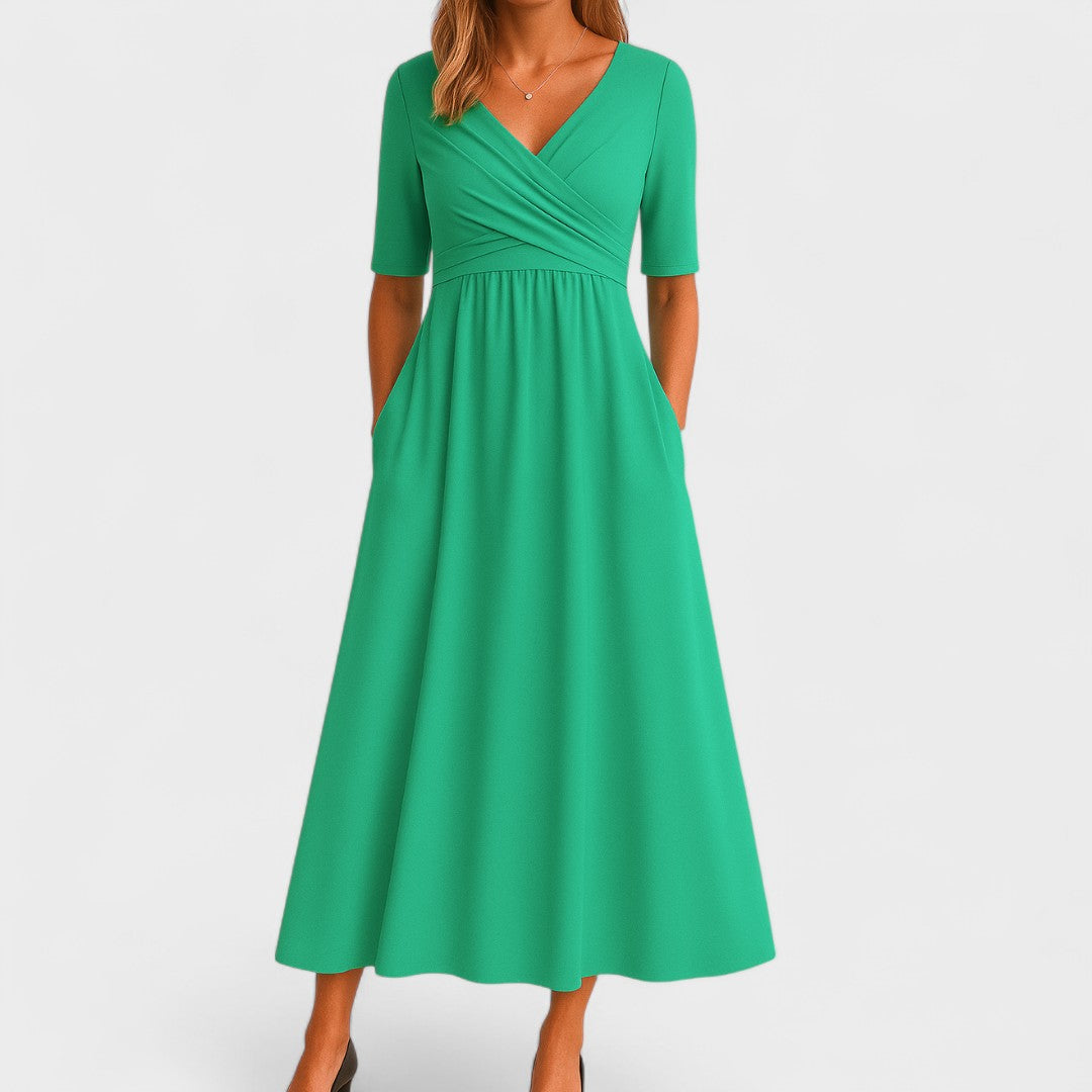 Emilia | Schickes Damen Midi-Kleid mit V-Ausschnitt