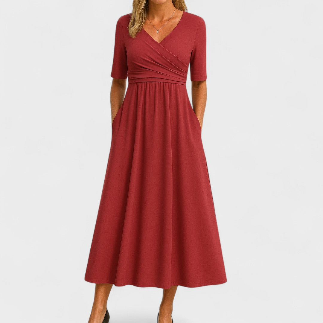 Emilia | Schickes Damen Midi-Kleid mit V-Ausschnitt