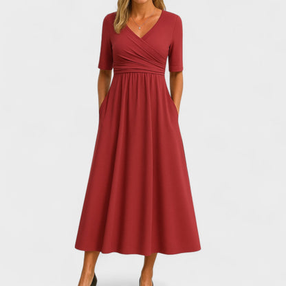 Emilia | Schickes Damen Midi-Kleid mit V-Ausschnitt