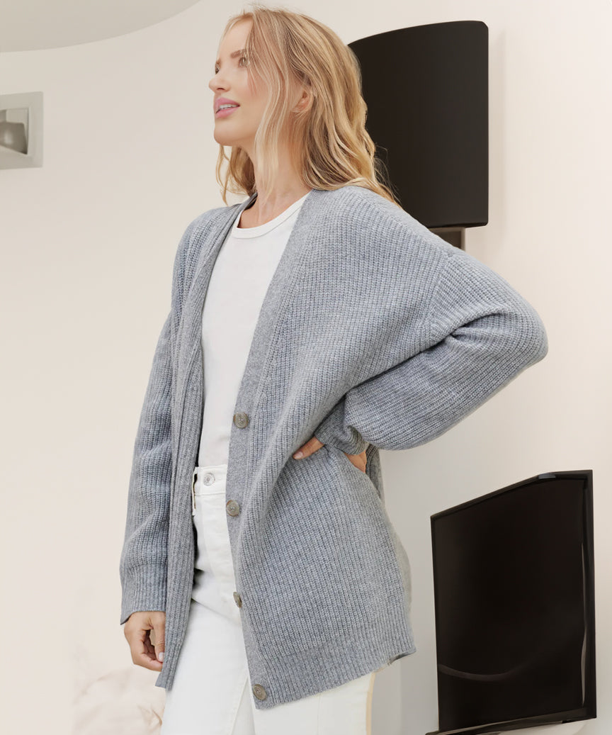 Monika | Damen Lockerer Knopfleisten Gemütlicher Cardigan