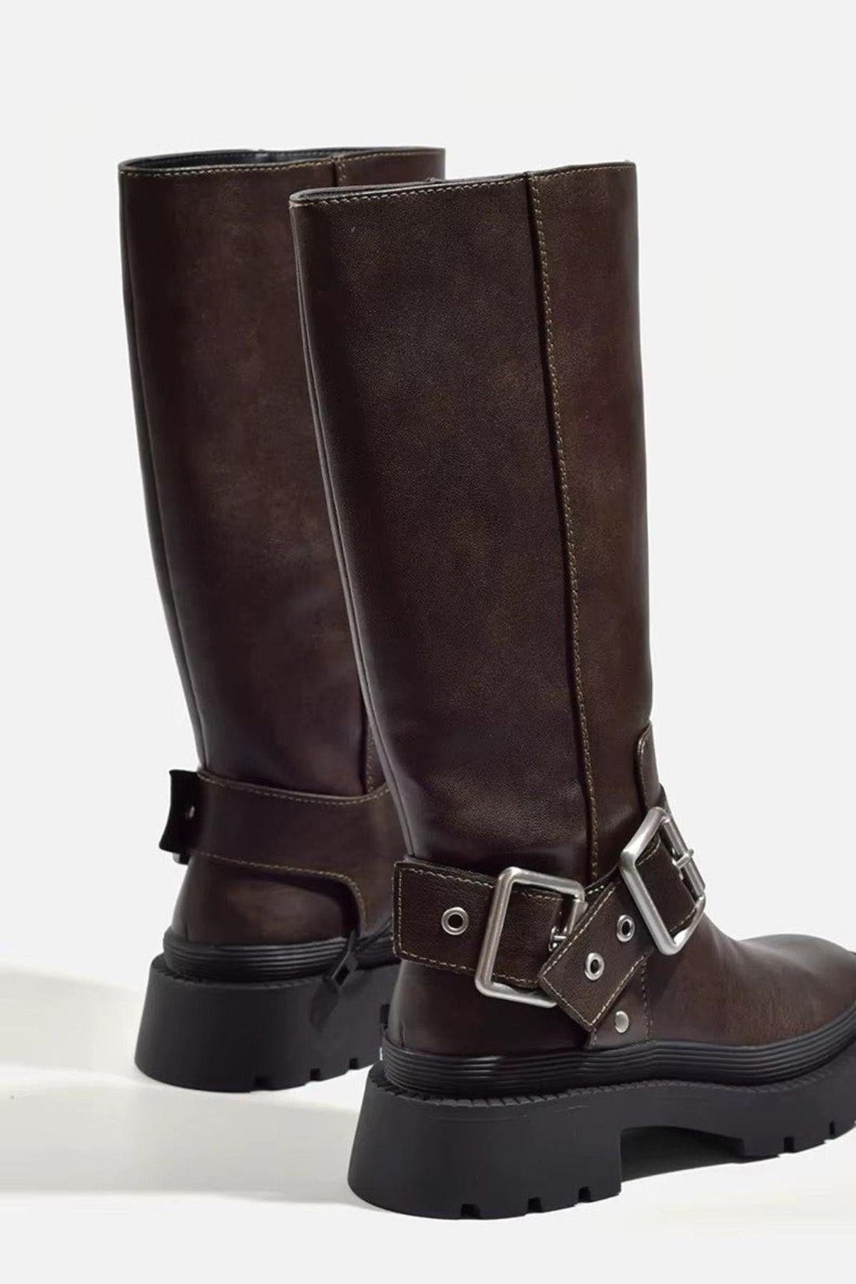 Karin | Damen Modische Schnallenriemen Freizeitstiefel
