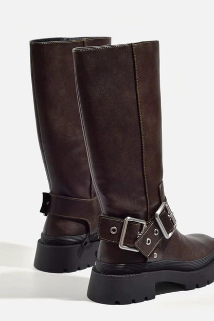 Karin | Damen Modische Schnallenriemen Freizeitstiefel
