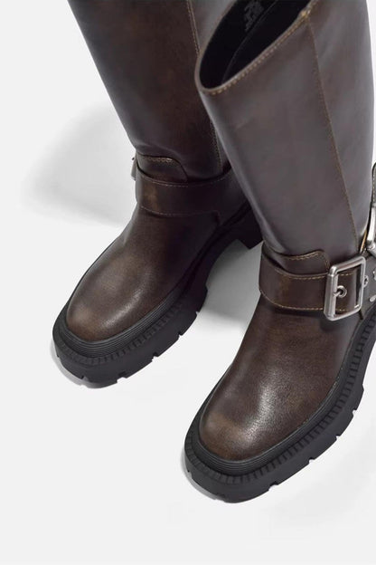 Karin | Damen Modische Schnallenriemen Freizeitstiefel