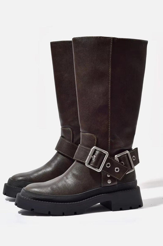 Karin | Damen Modische Schnallenriemen Freizeitstiefel