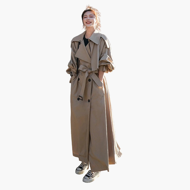 Jessica | Damen Maxilanger Doppelreihiger Trenchcoat